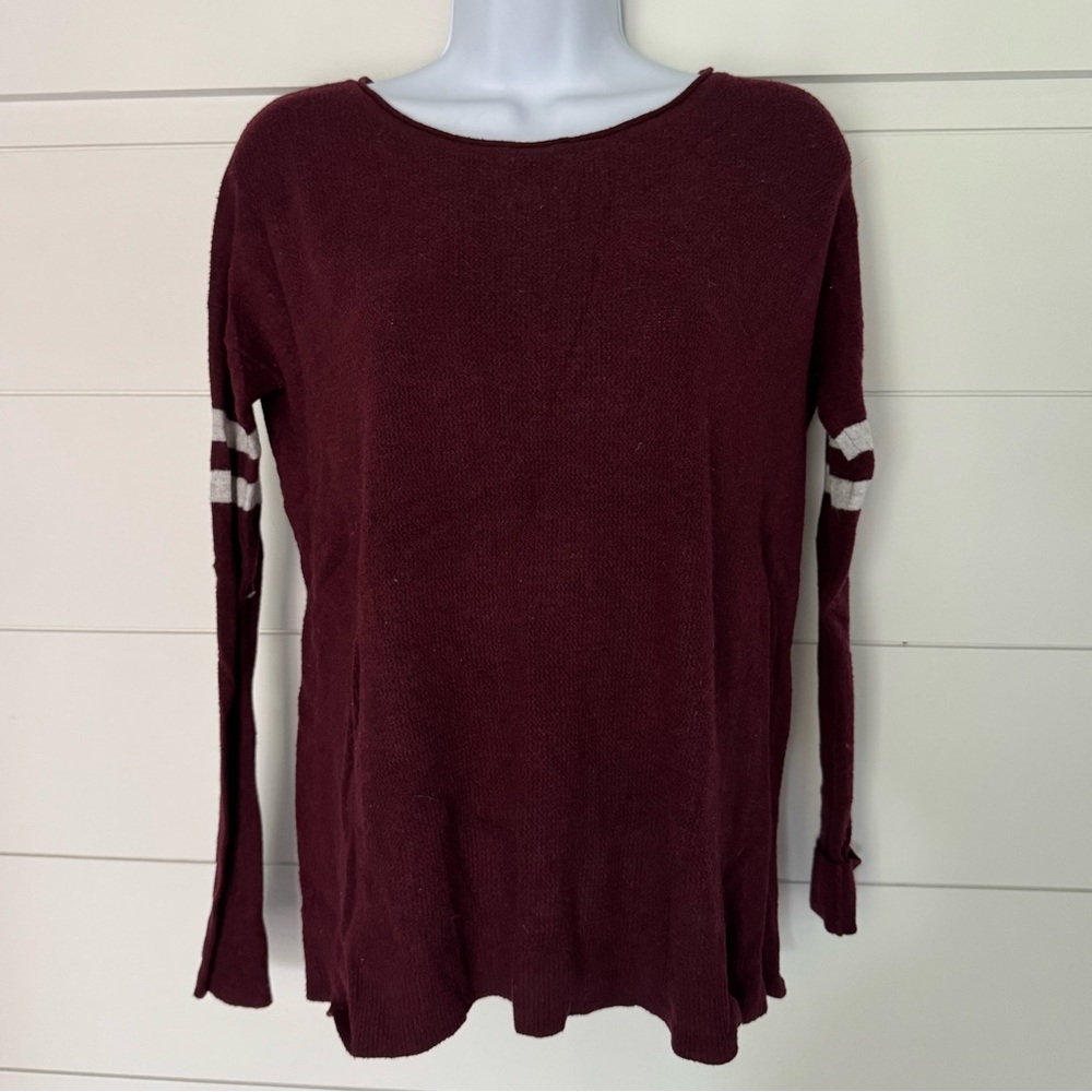 American Eagle Outfitters Maroon Sweatshirt with White Stripes, Women’s XS
